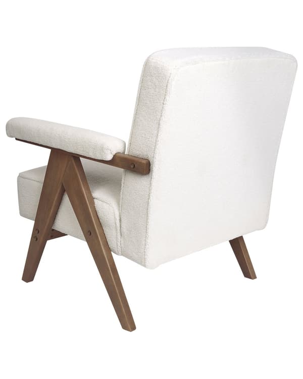 Fåtölj Vit Polyestertyg Boucléklädsel Retro Design Träram Armstöd Vardagsrum