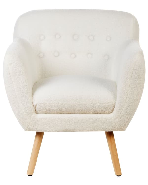Fåtölj Vit Bouclé Tygklädsel Knäppt Retro Club Stol Retro Stil