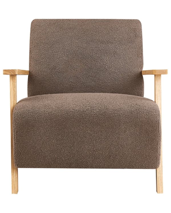 Lænestol Brun Boucle Stuestol med Armlæn til Stuen Bred Hvilestol Polstret Design Møbel Stol