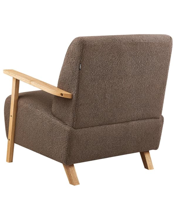 Lænestol Brun Boucle Stuestol med Armlæn til Stuen Bred Hvilestol Polstret Design Møbel Stol