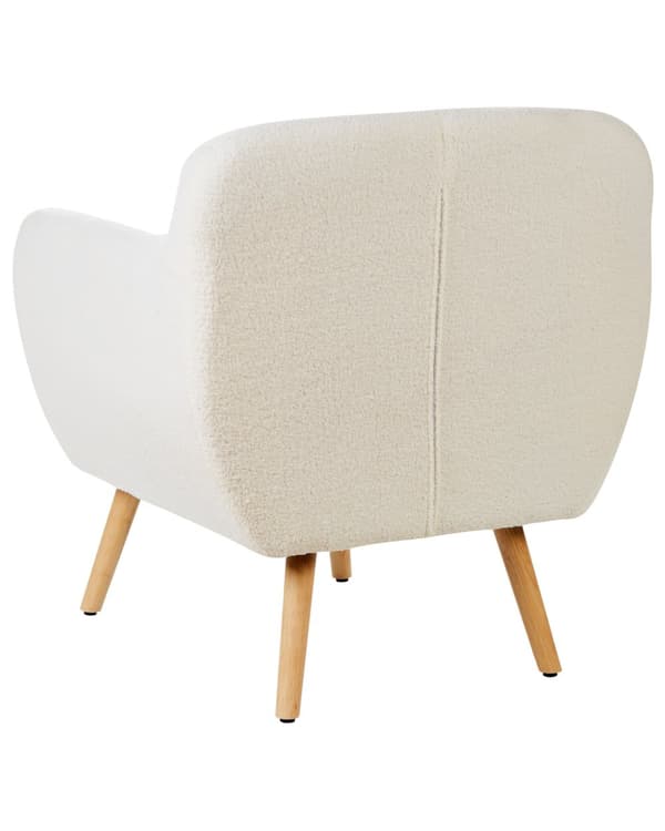 Lenestol Hvit Bouclé Ben i lyst tre Lav rygg Dekorative knapper Retro design Hvilestol Stue