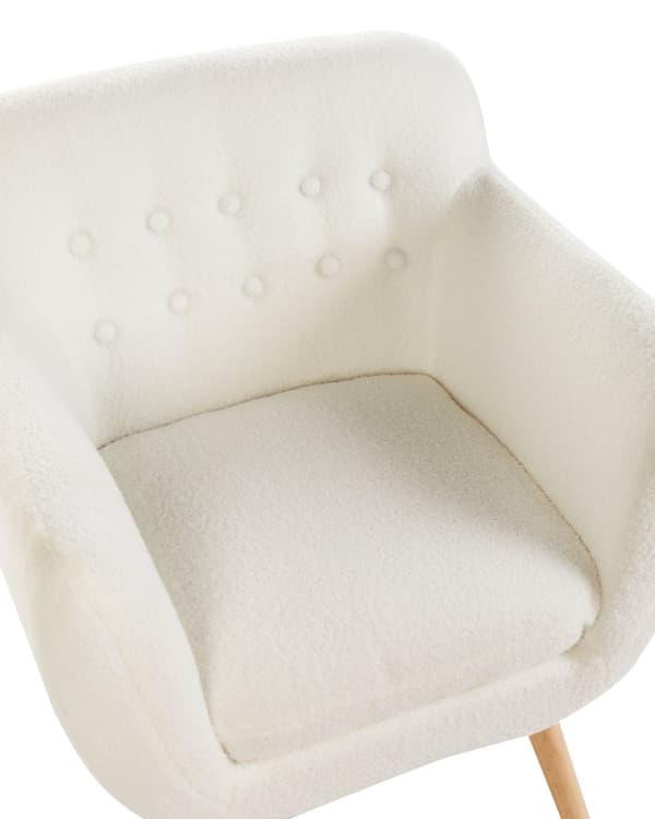 Lenestol Hvit Bouclé Ben i lyst tre Lav rygg Dekorative knapper Retro design Hvilestol Stue