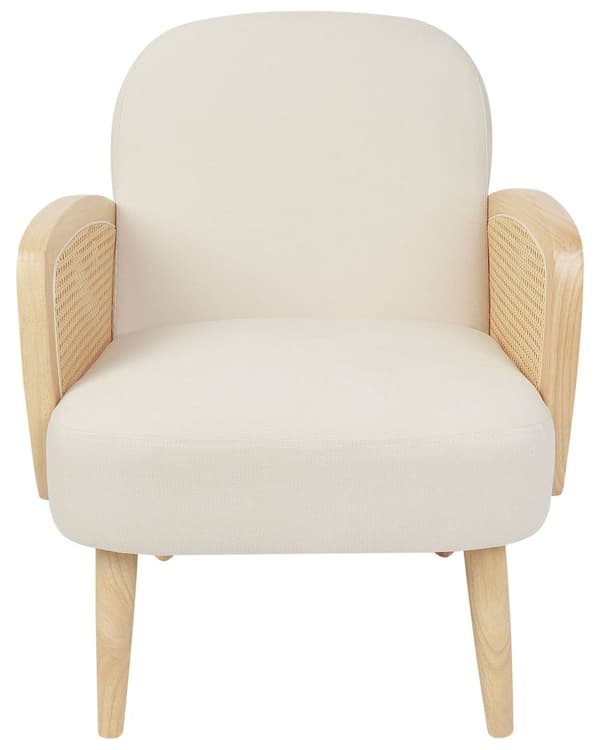 Fåtölj Ljusbeige Polyester Ram i Ljust Trä med Rottingfläta Träben Traditionell Stil Vardagsrum Sovrum