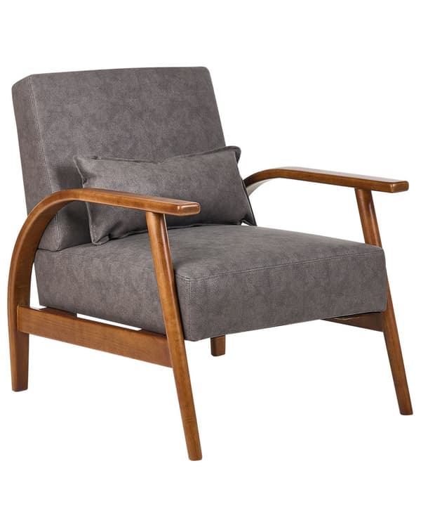 Fåtölj Mörkbrun Konstläder Träben Armstöd och Dynor Retro Klassiskt Traditionellt Vardagsrum