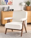 Miniatyrbilde 2 av 9: Lenestol Hvit Boucléstoff Ramme i tre Armlener Retro design Hvilestol Stue