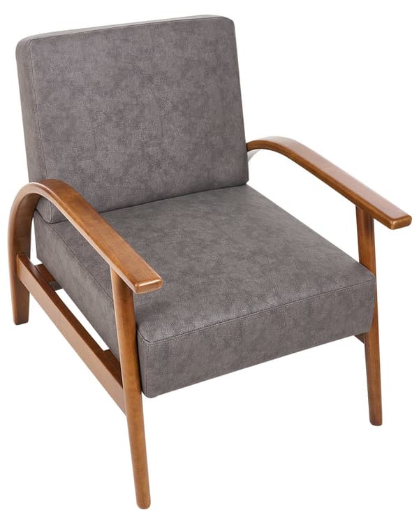 Lenestol Brun Kunstskinn Ben i tre Armlener Pute Retro stil Hvilestol Stue
