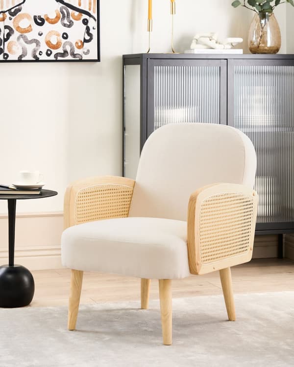 Lenestol Beige Lyst tre Polyester Dekorativt flettverk i rotting Tradisjonell stil Hvilestol Stue Soverom