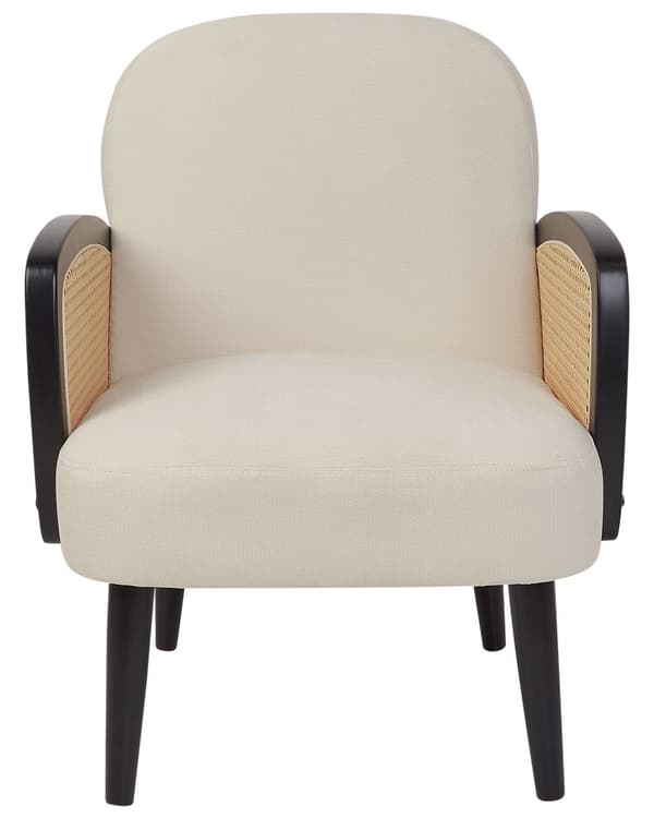 Lenestol Beige Svart Polyester Ramme i tre Dekorativt flettverk i rotting Tradisjonell stil Hvilestol Stue Soverom