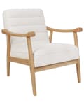Miniatyrbillede 4 af 9: Lænestol Hvid Boucle stof Træstel Armlæn Retrodesign Hvilestol Stue opholdsrum