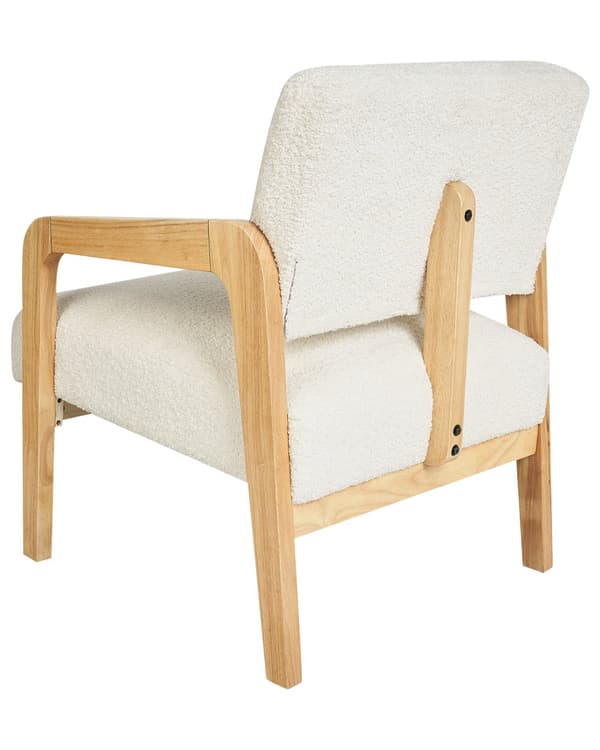 Fåtölj Vit Bouclé Tyg Mjukt Nubbigt Ljust Trä Ram Retro Konst Dekor Stil