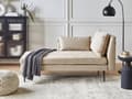 Miniatyrbilde 2 av 10: Sjeselong Beige Stoff Høyrevendt med Pynteputer Daybed Minimalistisk stil