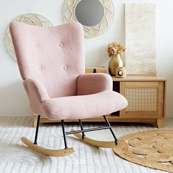 Lænestol | MOSS BAMSEBOUCLE | gyngestol pink i stof TEDDY BOUCLÉ​| 72x73x92 cm | 856698