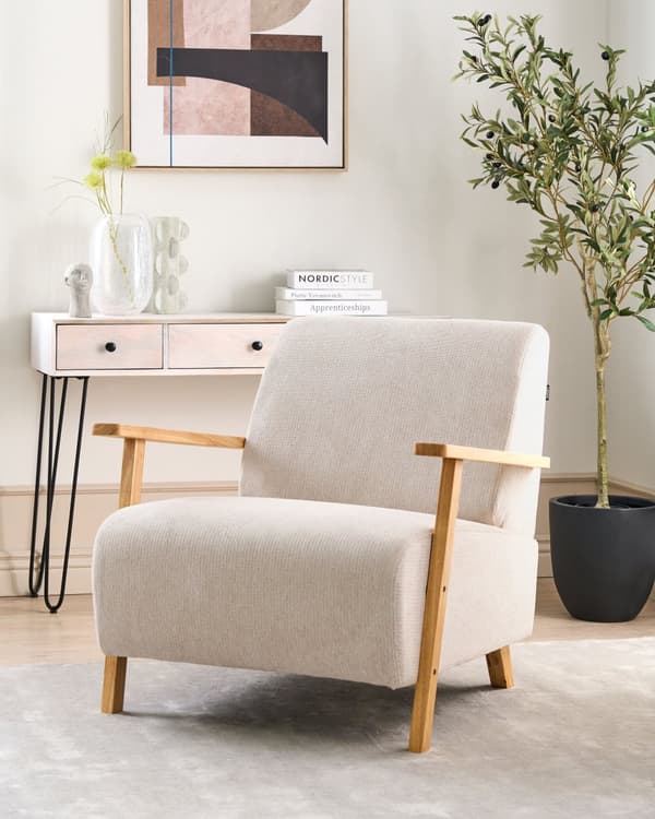 Lenestol Lysebeige Stoff Treben med Armlener Moderne Minimalistisk Stue