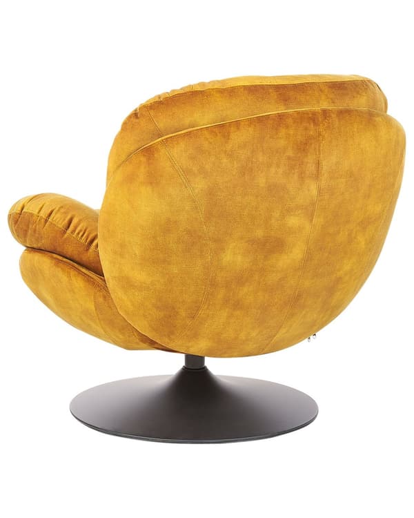 Kääntyvä nojatuoli sametti sinapinkeltainen nappituftattu yksijalkainen glamour retro