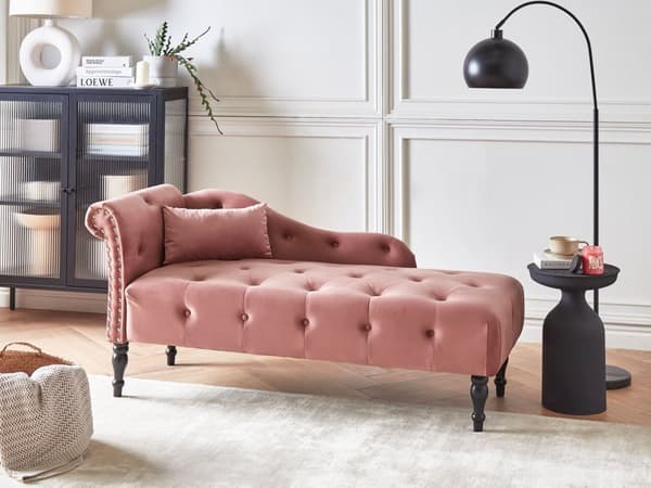 Sjeselong Rosa Fløyel Venstrevendt Dekorative knapper Pyntepute Klassisk stil