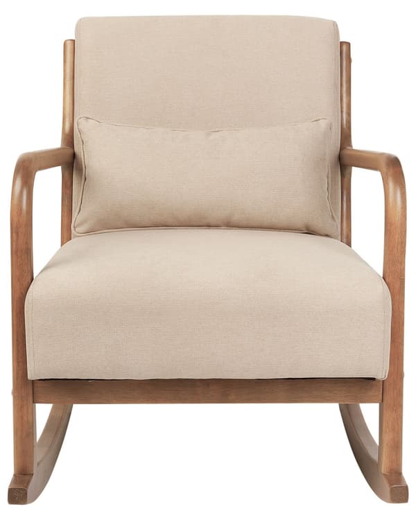 Gyngestol Beige Stoff Treben med Armlener og Pute Klassisk Tradisjonell Stue
