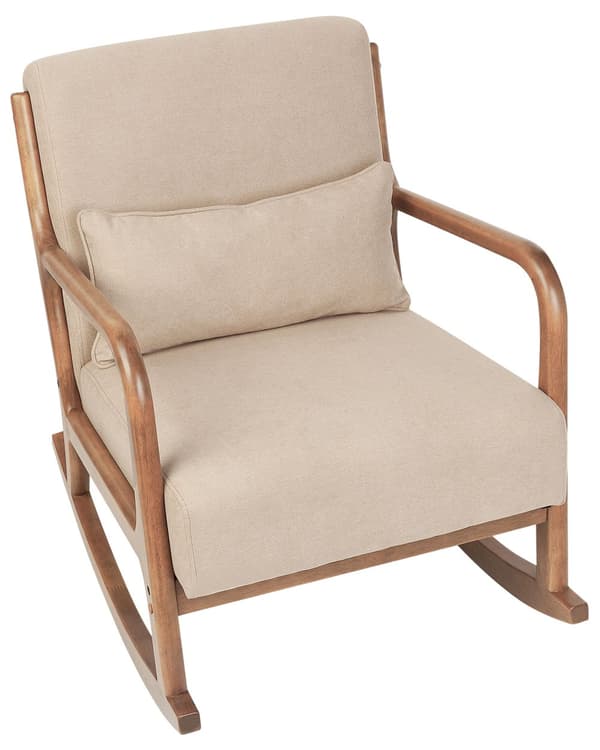 Gyngestol Beige Stoff Treben med Armlener og Pute Klassisk Tradisjonell Stue