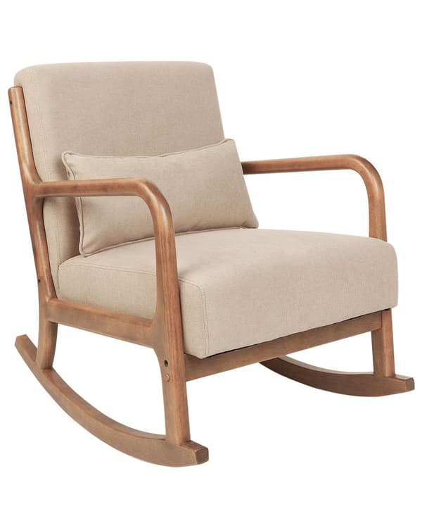 Gyngestol Beige Stoff Treben med Armlener og Pute Klassisk Tradisjonell Stue