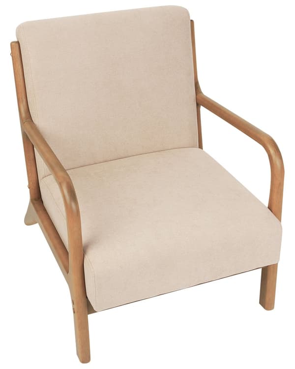 Lenestol Beige Stoff Treben med Armlener og Pute Klassisk Tradisjonell Stue
