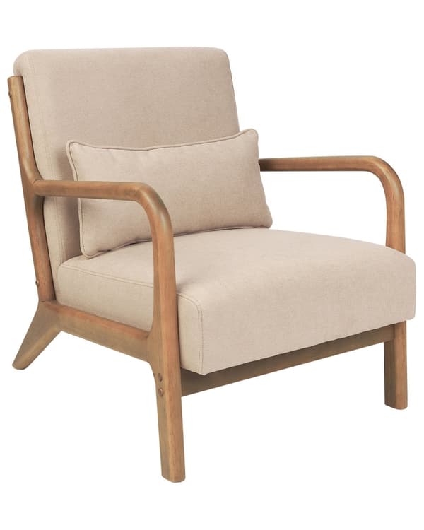 Lenestol Beige Stoff Treben med Armlener og Pute Klassisk Tradisjonell Stue