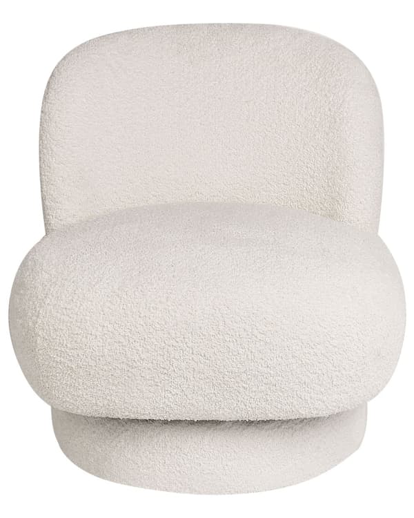 Lenestol Hvit Bouclé Rund form Buet ryggstøtte Svingbar Retro design Hvilestol