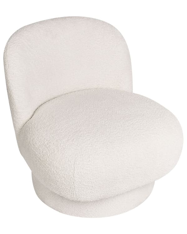 Lenestol Hvit Bouclé Rund form Buet ryggstøtte Svingbar Retro design Hvilestol