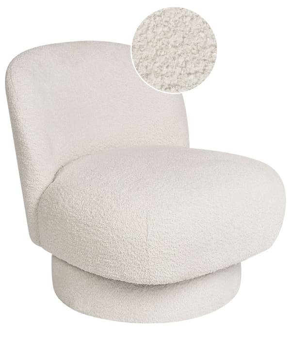Lenestol Hvit Bouclé Rund form Buet ryggstøtte Svingbar Retro design Hvilestol