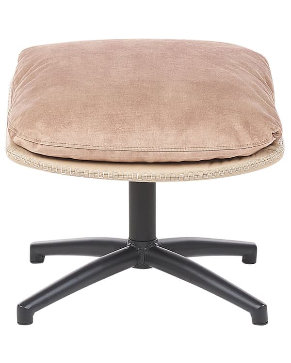 Nojatuoli rahilla kääntyvä sametti kangas verhoilu hiekanruskea beige yksijalkainen retro moderni tyyli