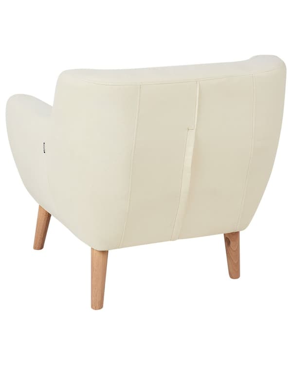 Lænestol Lys beige Polyester Lyst Træben Hvilestol Tyk Polstret Sæde Tuftet Ryg Skandinavisk Minimalistisk Stue Klassisk Moderne Retro Design