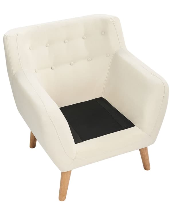 Lænestol Lys beige Polyester Lyst Træben Hvilestol Tyk Polstret Sæde Tuftet Ryg Skandinavisk Minimalistisk Stue Klassisk Moderne Retro Design