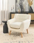 Miniatyrbillede 2 af 10: Lænestol Lys beige Polyester Lyst Træben Hvilestol Tyk Polstret Sæde Tuftet Ryg Skandinavisk Minimalistisk Stue Klassisk Moderne Retro Design