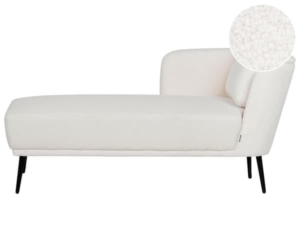 Sjeselong i Off-White Boucle med Pute i Retrostil i Stue Møbler Høyrevendt