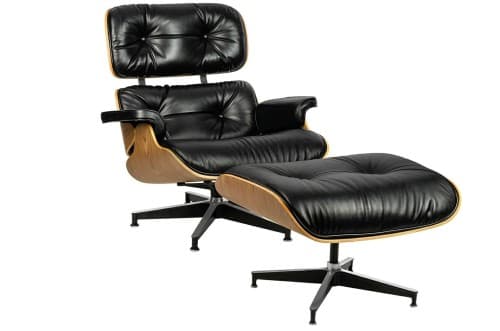 LOUNGE HM SOFT PREMIUM WIDE fåtölj med fotstöd svart - valnötsplywood, naturläder