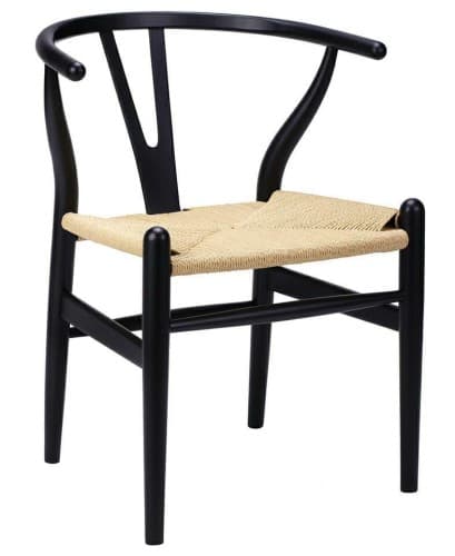 WISHBONE svart stol - bokträ, naturfiber
