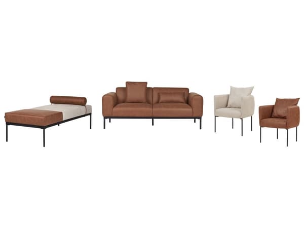 Sjeselong Lys beige Brun Kunstskinn Imitert lin Svarte ben i jern Ekstra pute Moderne stil Stue Daybed
