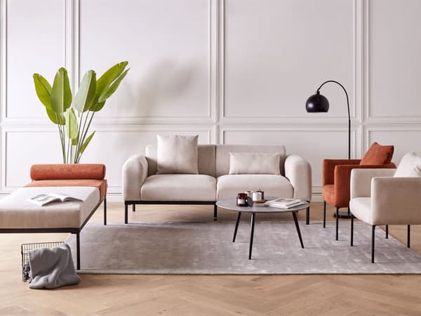 Sjeselong Beige Gyllenbrun Imitert Lin Syntetisk materiale Svarte ben i jern Ekstra pute Moderne stil Stue Daybed