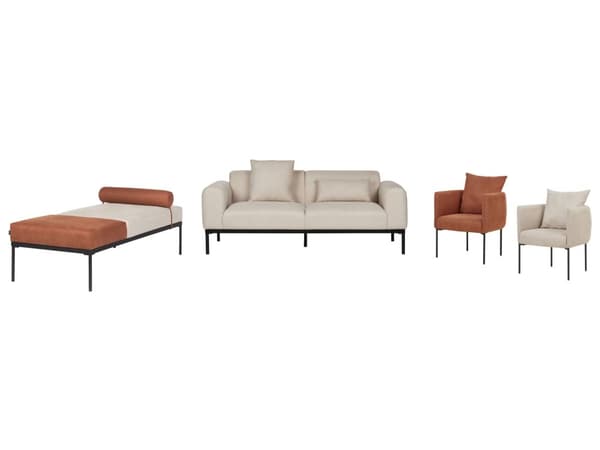 Sjeselong Beige Gyllenbrun Imitert Lin Syntetisk materiale Svarte ben i jern Ekstra pute Moderne stil Stue Daybed