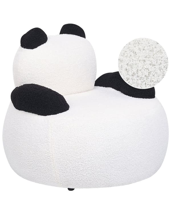 Lasten nojatuoli valkoinen musta bukleekangasverhoilu panda pörröinen lastenhuoneen moderni