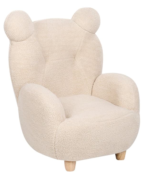 Lasten nojatuoli beige teddykangasverhoilu pörröinen karhu lastenhuoneen moderni