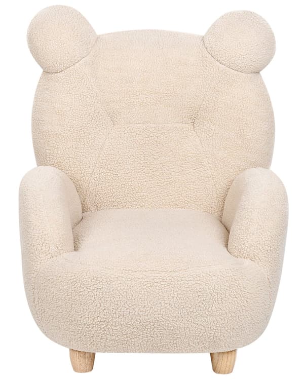 Lasten nojatuoli beige teddykangasverhoilu pörröinen karhu lastenhuoneen moderni