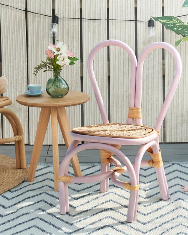 Børnestol Lilla Rattan Stol til Børn med Flet Design Moderne Rattanstol til Børneværelse