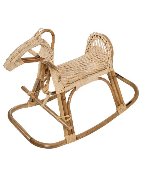Børne Gyngestol Lys Rattan Stol til Børn med Flet Hest Design Moderne Rattanstol til Børneværelse Gyngehest med Ryglæn