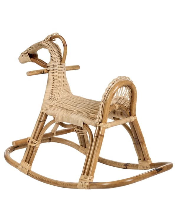 Børne Gyngestol Lys Rattan Stol til Børn med Flet Hest Design Moderne Rattanstol til Børneværelse Gyngehest med Ryglæn