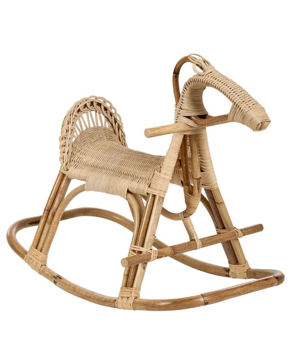 Børne Gyngestol Lys Rattan Stol til Børn med Flet Hest Design Moderne Rattanstol til Børneværelse Gyngehest med Ryglæn