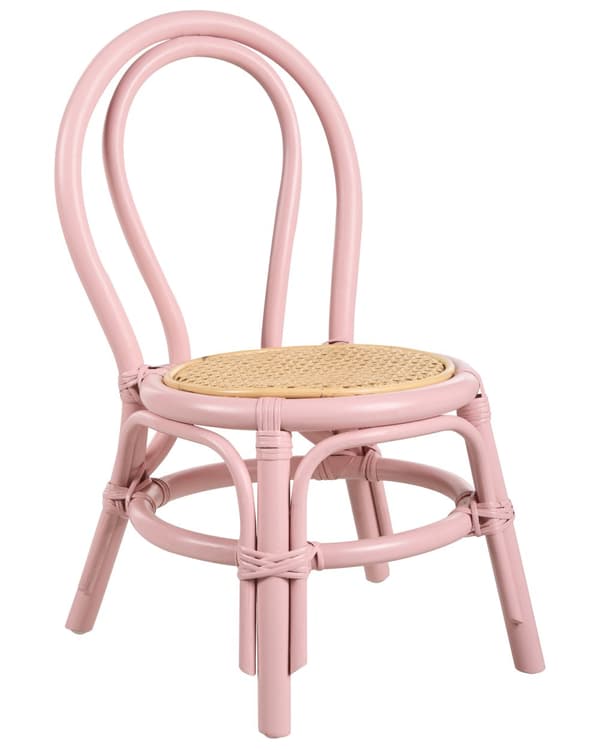 Børnestol Lyserød Rattan Stol til Børn med Flet Design Moderne Rattanstol til Børneværelse