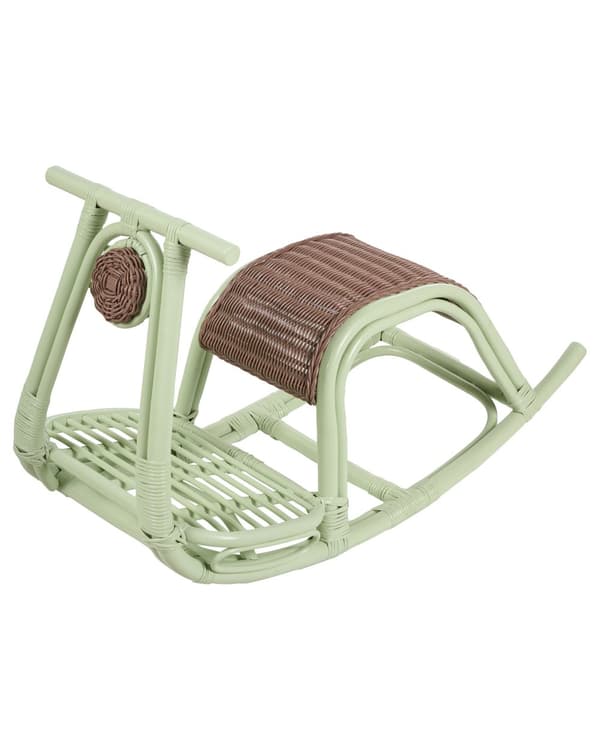 Børne Gyngestol Lysegrøn Rattan Stol til Børn med Flet Snegl Design Moderne Rattanstol til Børneværelse Gyngehest med Ryglæn