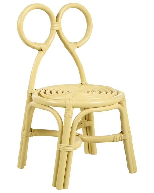 Børnestol Gul Rattan Stol til Børn med Flet Design Moderne Rattanstol til Børneværelse