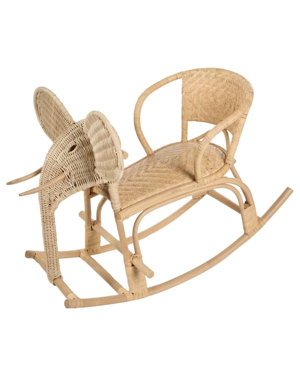 Børne Gyngestol Lys Rattan Stol til Børn med Flet Elefant Design Moderne Rattanstol til Børneværelse Gyngehest med Ryglæn