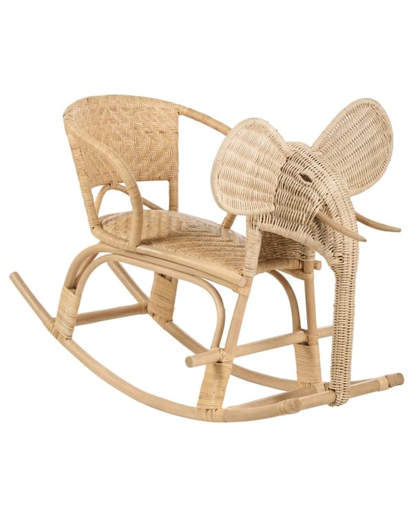 Børne Gyngestol Lys Rattan Stol til Børn med Flet Elefant Design Moderne Rattanstol til Børneværelse Gyngehest med Ryglæn