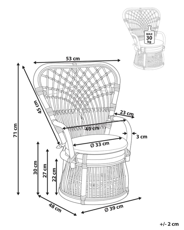 Børnestol Lys Rattan Stol til Børn med Påfugle Design Moderne Børnelænestol til Børneværelse